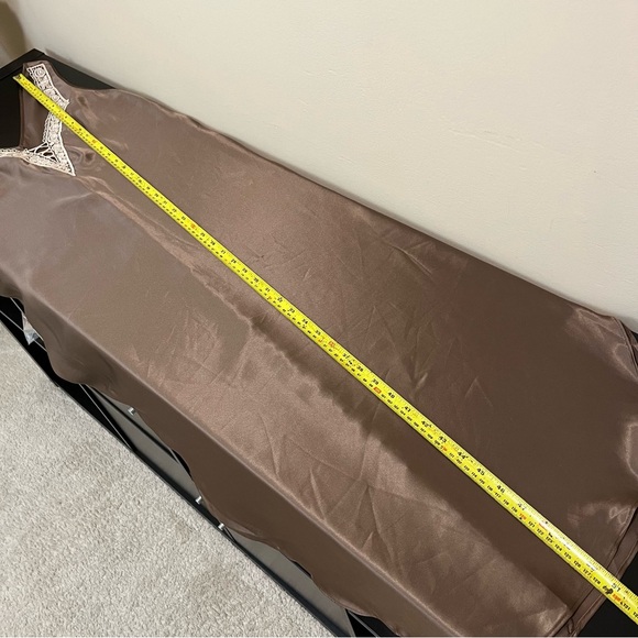 Vintage Unmentionables Slip Dress Chemise Night Gown - Brown Lace Trim - Picture 12 of 13